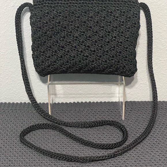 The Sak Black Crochet Woven Crossbody Small Purse Hand Bag 7x6in - Picture 2 of 9